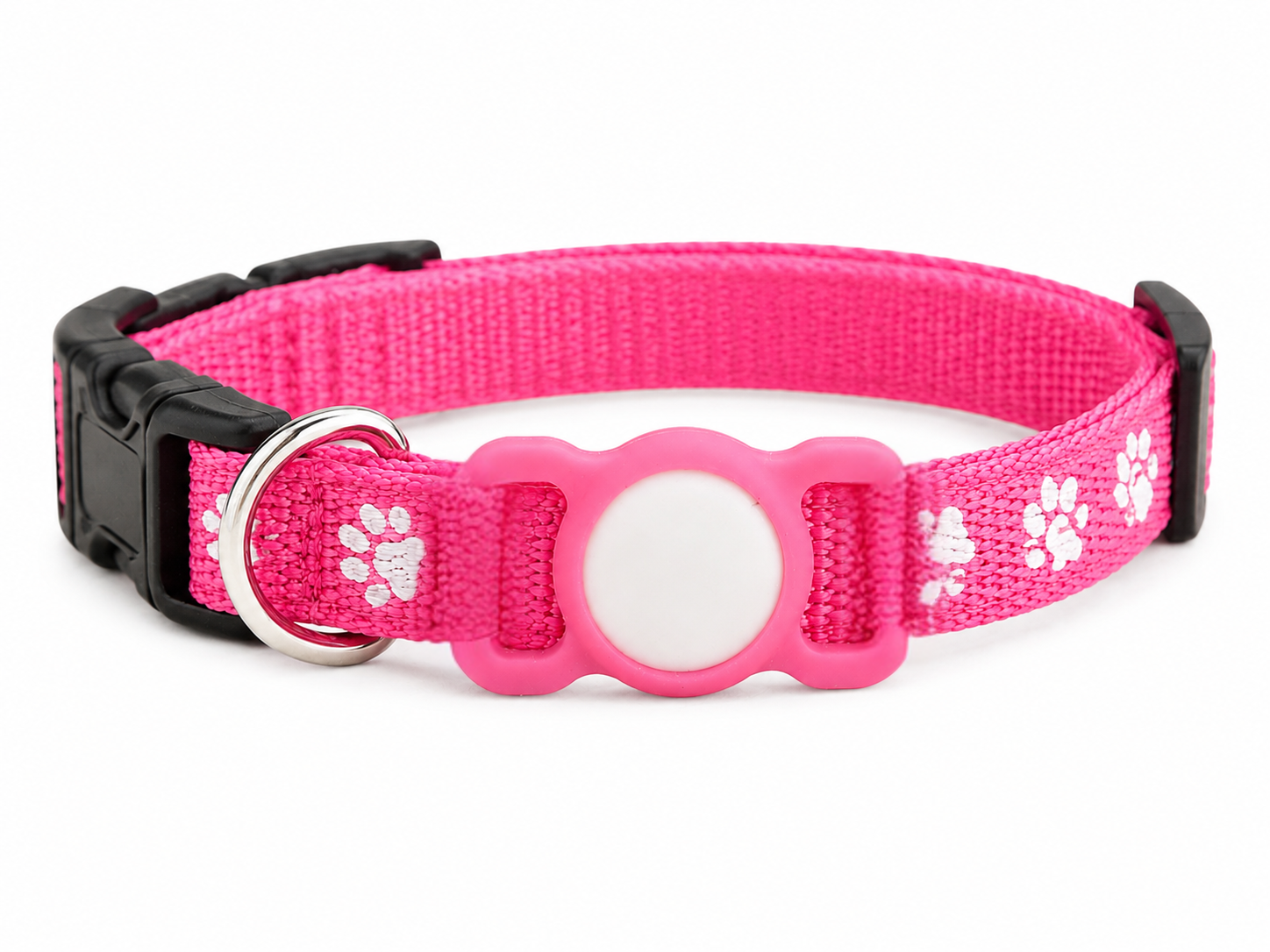 Apexia Smart Tracker fitted to a pink pet collar